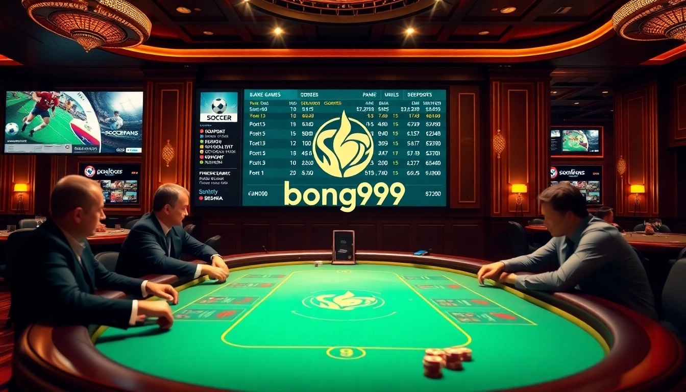 Bong99 table gaming scene showcasing a lively poker game with vibrant colors and competitive atmosphere.
