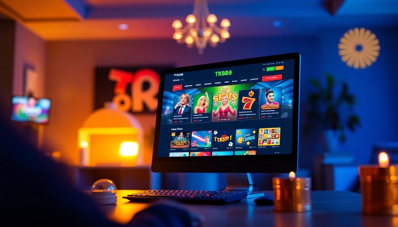 Online betting interface showcasing TK88 services at tk88win.live with vibrant graphics.