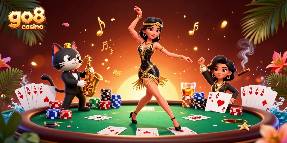 Exciting gameplay at go8 casino with vibrant characters enjoying a lively poker scene!