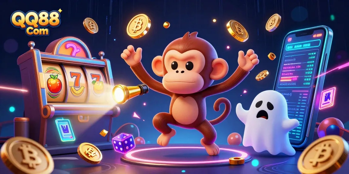 Experience the thrilling excitement of QQ88 Com at a haunted casino with mischievous characters.