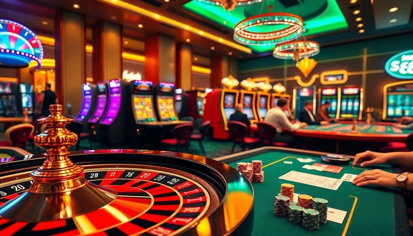 S88 players enjoying vibrant casino games with poker chips and roulette wheel excitement