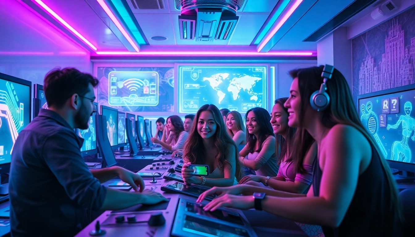 Engaging players in a futuristic setting of sex games ai, illuminated by neon lights and showcasing interactive AI features.