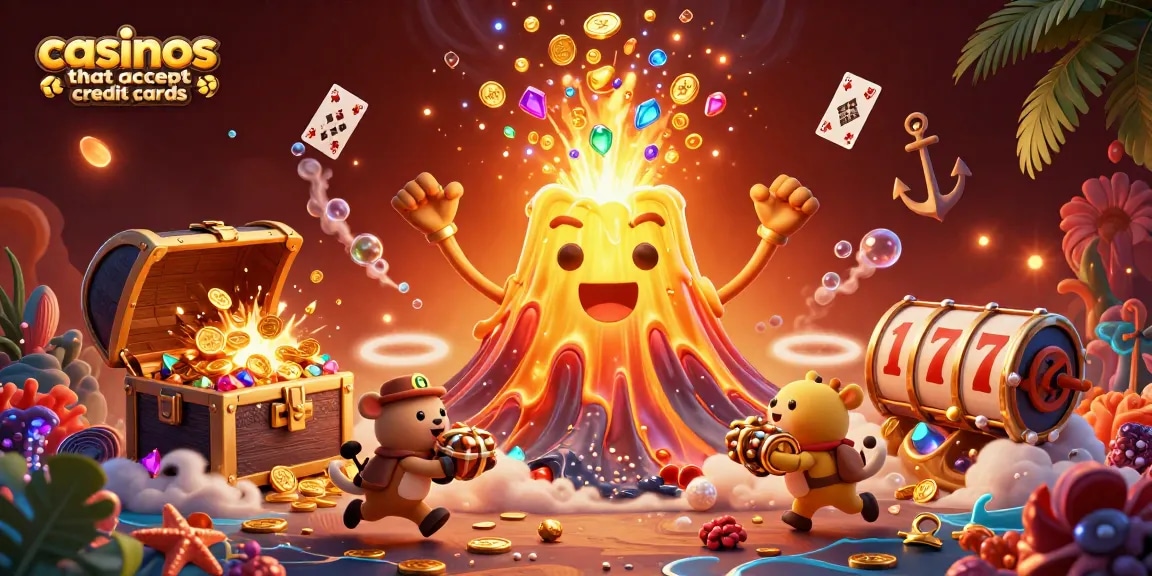Experience exciting gameplay at casinos that accept credit cards with a vibrant and dynamic illustration.
