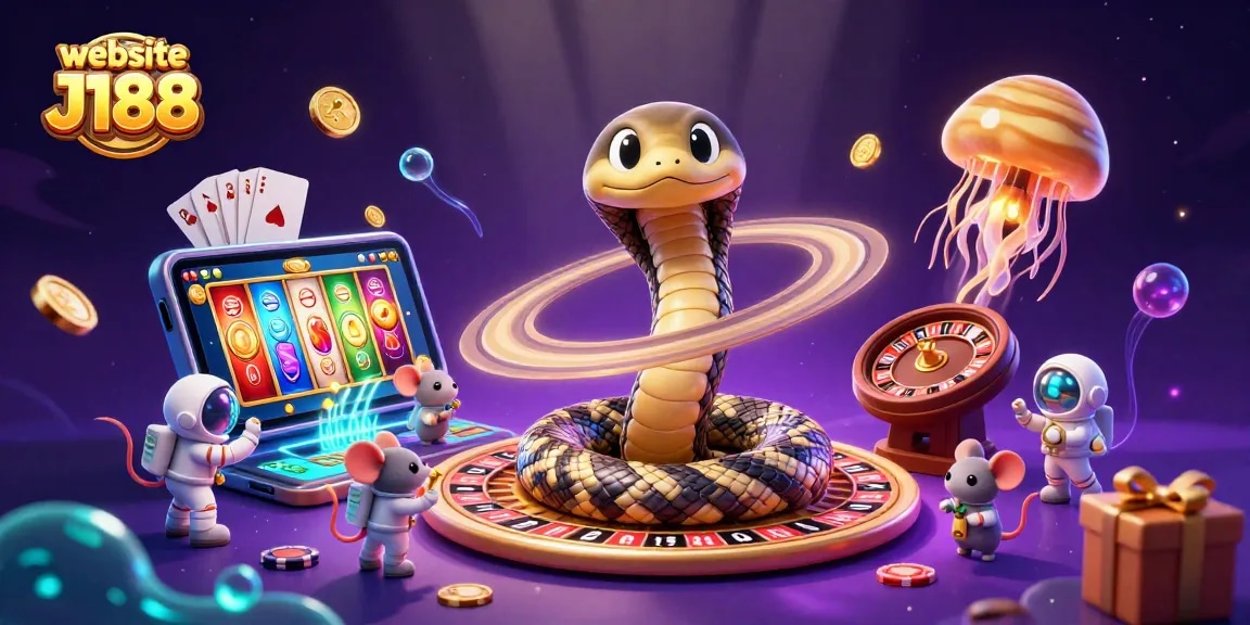 Engage with thrilling games at the website J188 with vibrant 3D casino illustration showcasing fun, betting action.