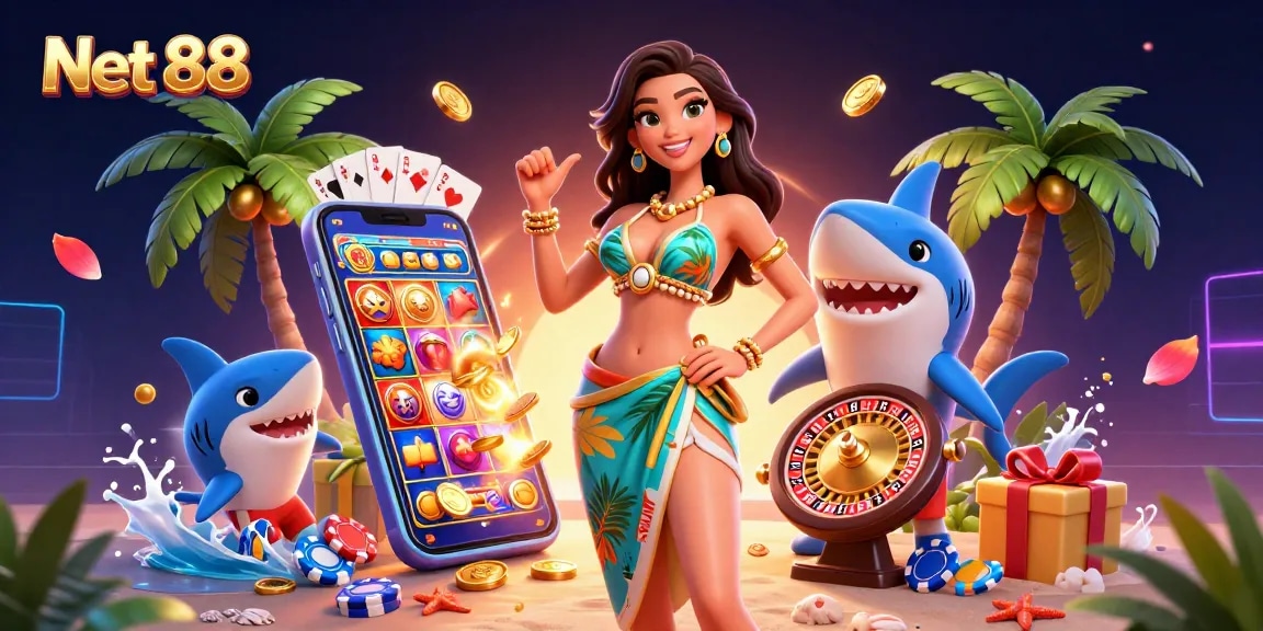 Engage with Net 88's thrilling games through a vibrant 3D casino scene.
