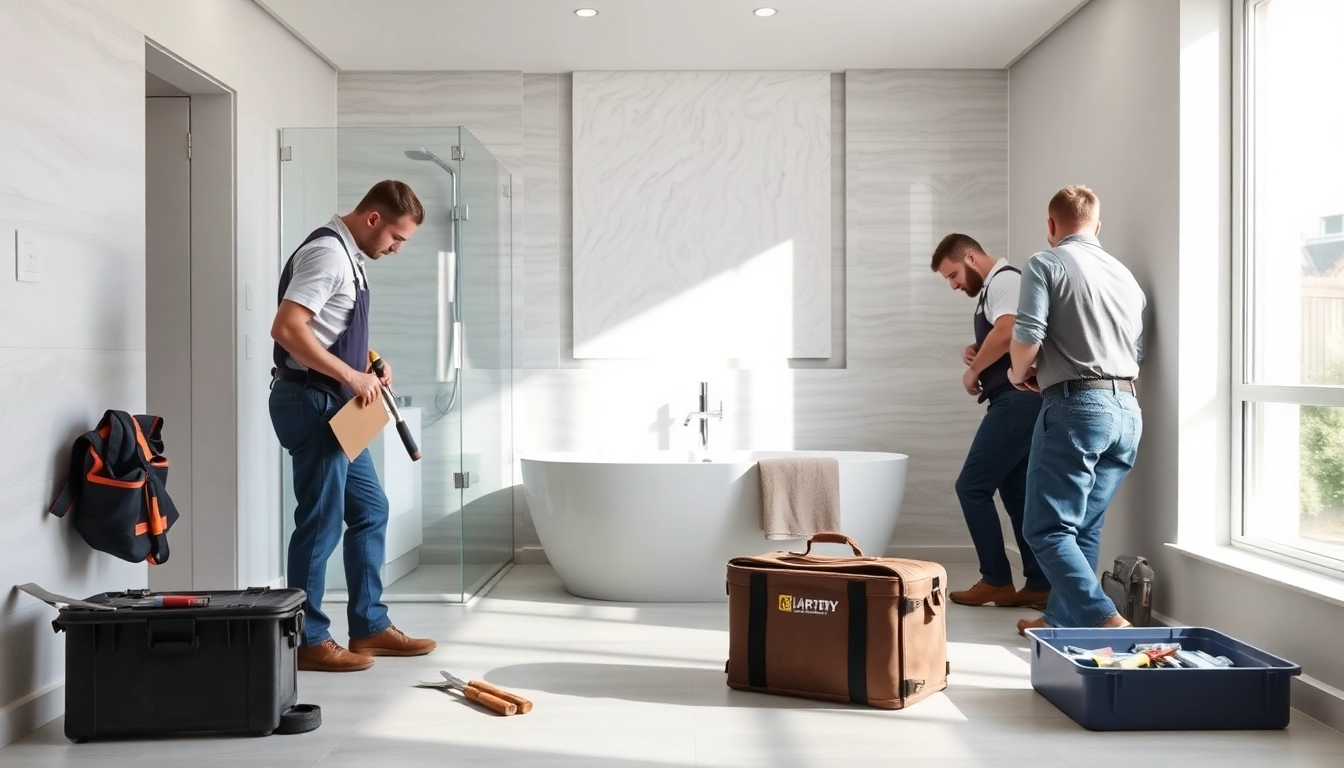 Manchester bathroom fitters renovating a modern bathroom with elegance and precision.