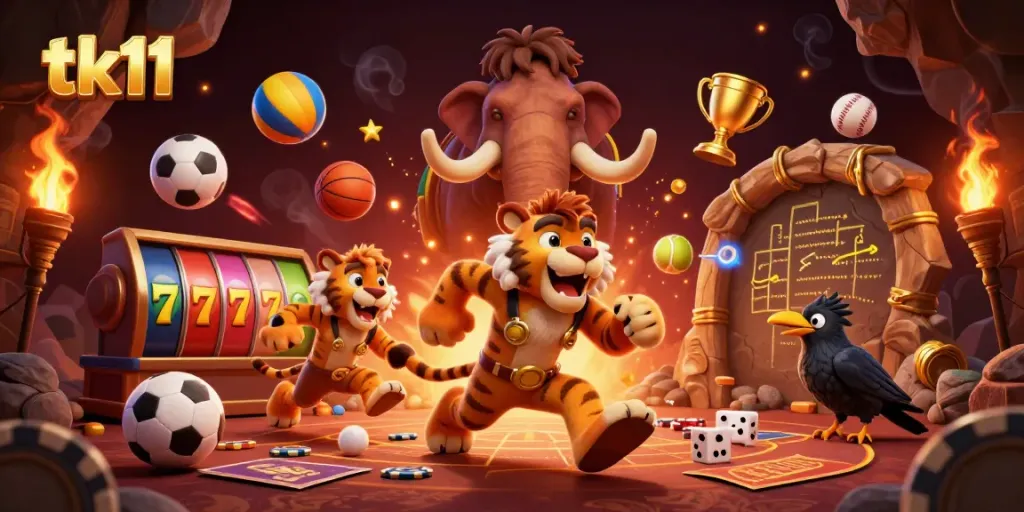 Witness the excitement of tk11 in a vibrant 3D casino scene with dynamic elements and lively characters.