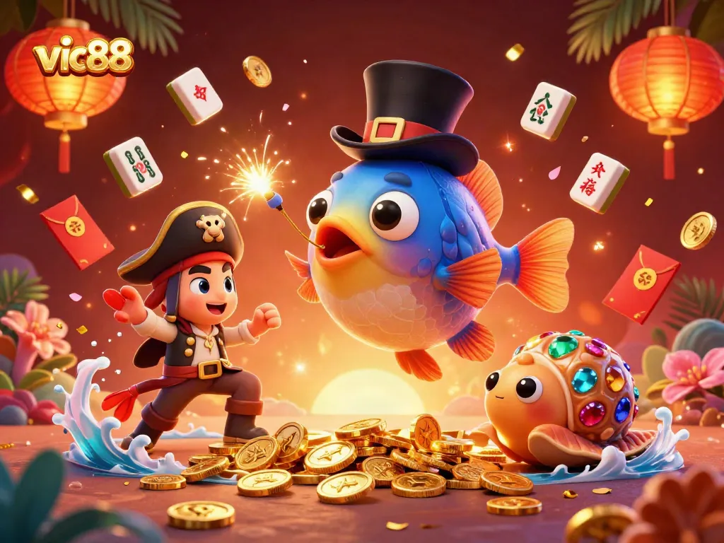Experience vibrant wins with vic88 as the deep-sea anglerfish attracts golden coins in a casino-themed adventure.