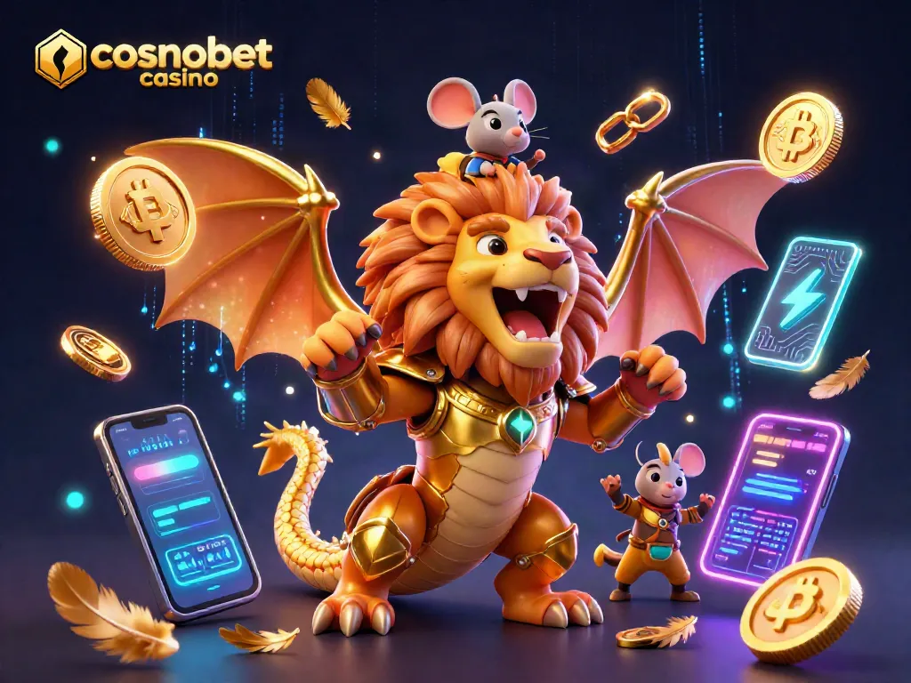 Experience thrilling gameplay at cosmobet casino with a mighty chimera amidst crypto elements.