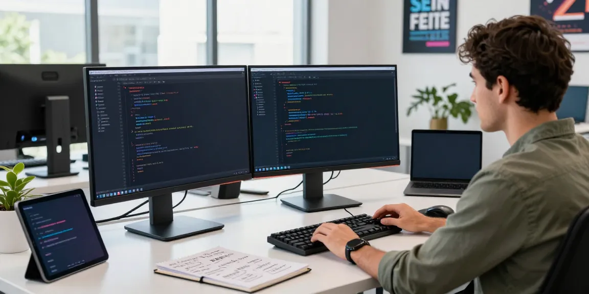 Developer using instant indexing tools in a modern tech workspace