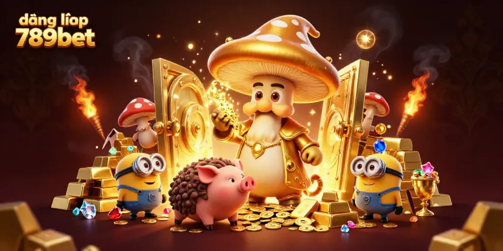 Experience the magic of đăng nhập 789bet as golden treasures and characters collide in a vibrant casino scene.