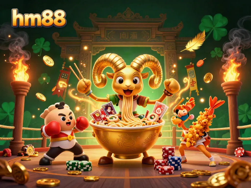 Engage in thrilling gameplay at hm88 with a dynamic 3D casino scene featuring unique characters and vibrant energy.