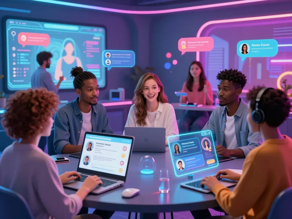 Engaging avatars in a modern virtual chat environment demonstrating sex chat ai technology.