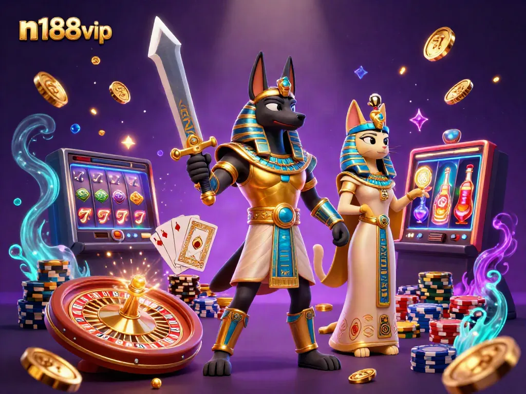 Engage with n188vip, a vibrant gambling scene featuring dynamic characters and casino elements.