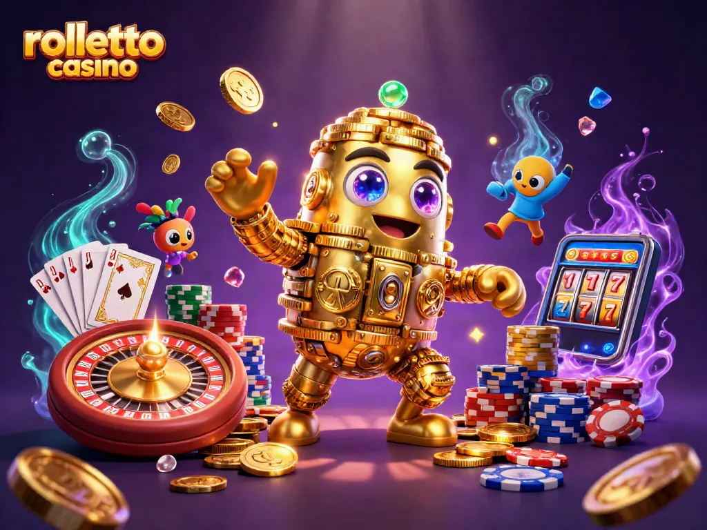 Engage with rolletto casino in this vibrant 3D illustration of exhilarating slot and table games.