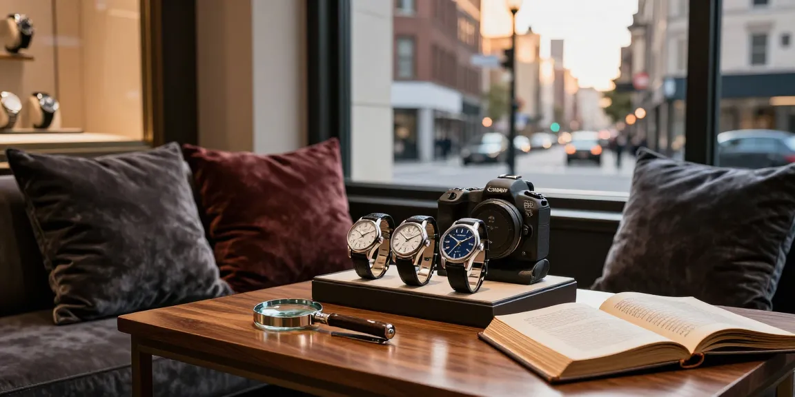 Explore premium clone watches in a luxurious boutique setting with stylish ambience and detailed displays.