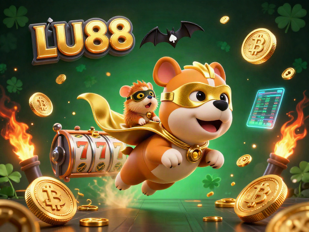 LU88 elevates your online casino experience with vibrant 3D gaming elements featuring lucky coins and slots.