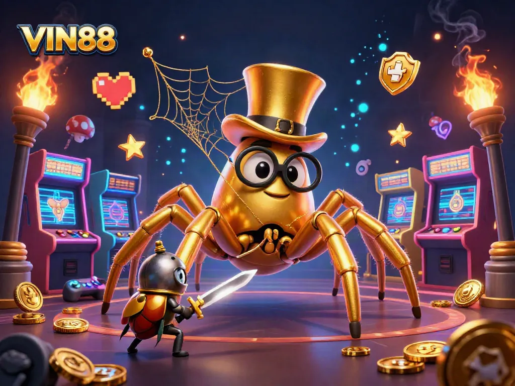 Win big at VIN88 with exciting casino games featuring a golden tarantula and beetle knight!