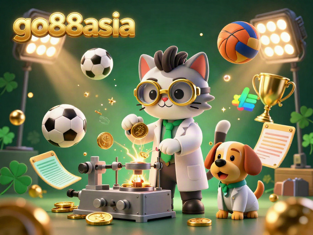 Experience winning thrills with go88asia in a vibrant, ultra-detailed casino scene featuring mad scientist characters.