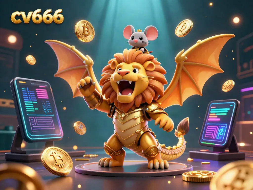 Experience the thrill of cv666 as you engage with dynamic crypto elements and a roaring chimera, capturing casino excitement.