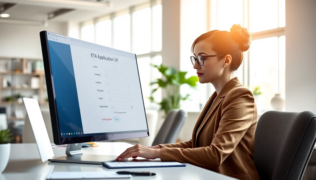 Complete your eta application uk online while navigating a modern workspace.