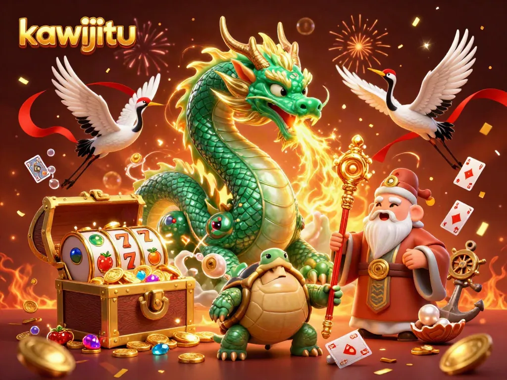 Experience thrilling wins with kawijitu as the emerald dragon breathes fire and slots spin!