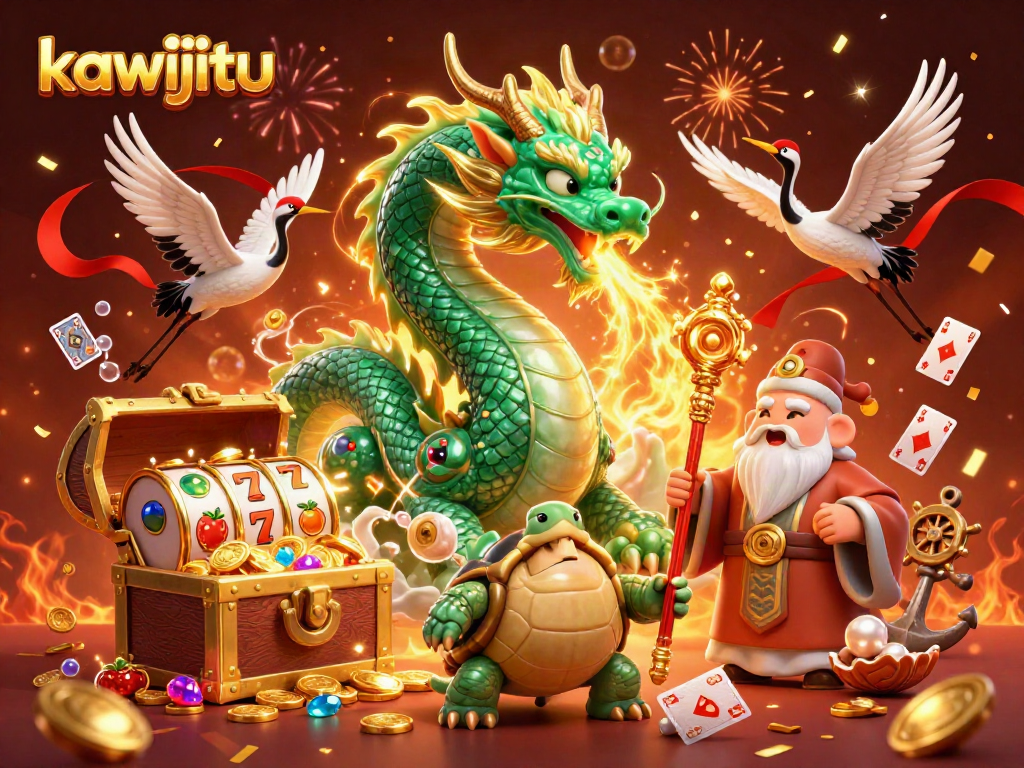 Experience thrilling wins with kawijitu as the emerald dragon breathes fire and slots spin!