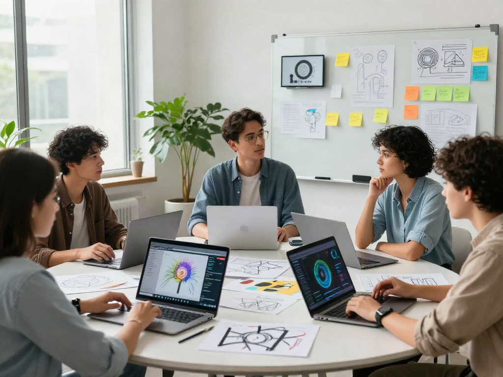 Creative team discussing AI NSFW projects in an innovative workspace.