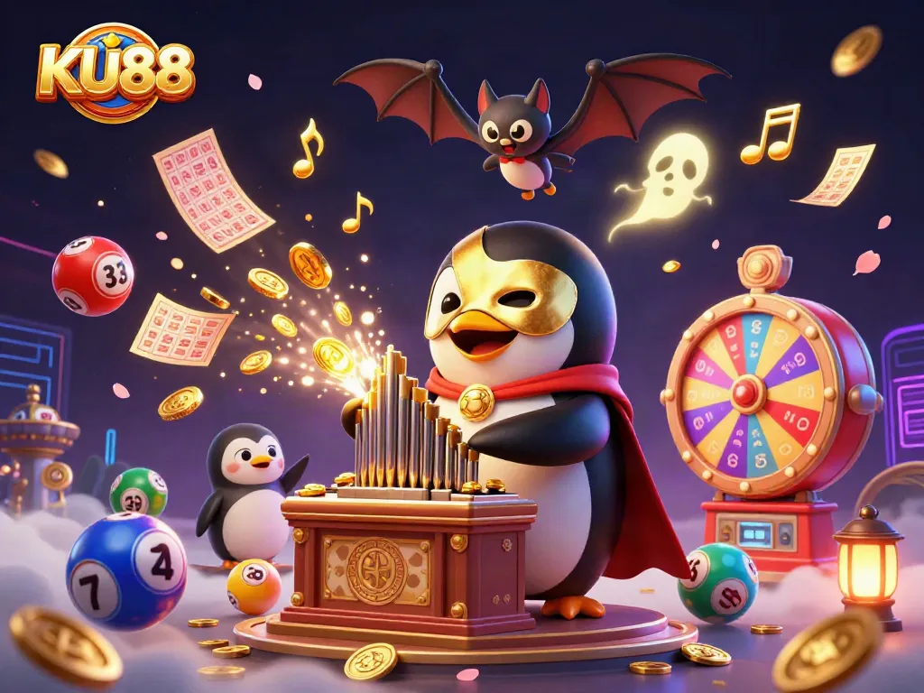 Experience exciting gameplay with KU88's vibrant casino scene filled with colorful lottery elements.