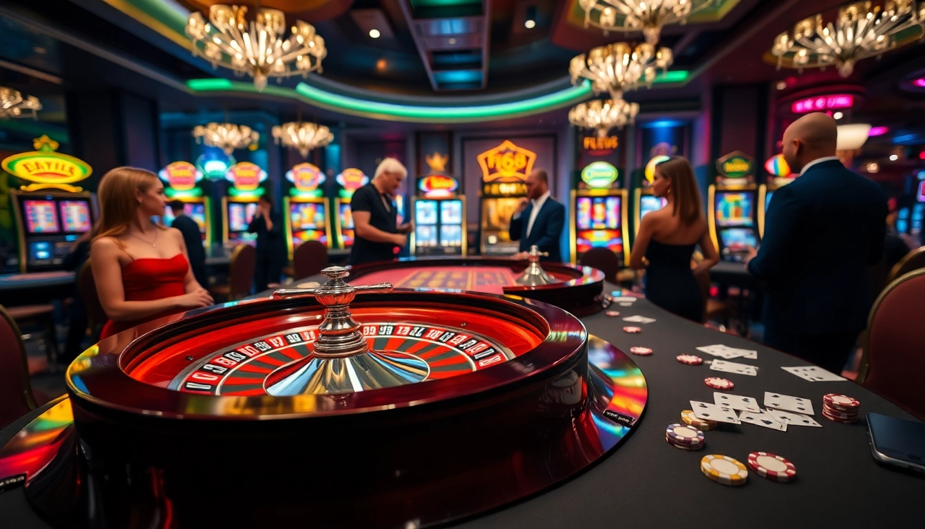 Players enjoying a thrilling game at F168's luxurious casino, showcasing vibrant roulette action.