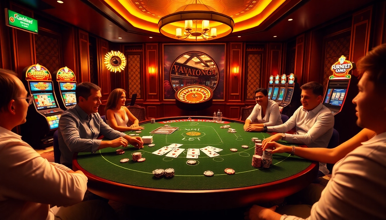 Place your bets at https://king88.limited/ with vibrant casino scenes featuring poker tables and roulette wheels.