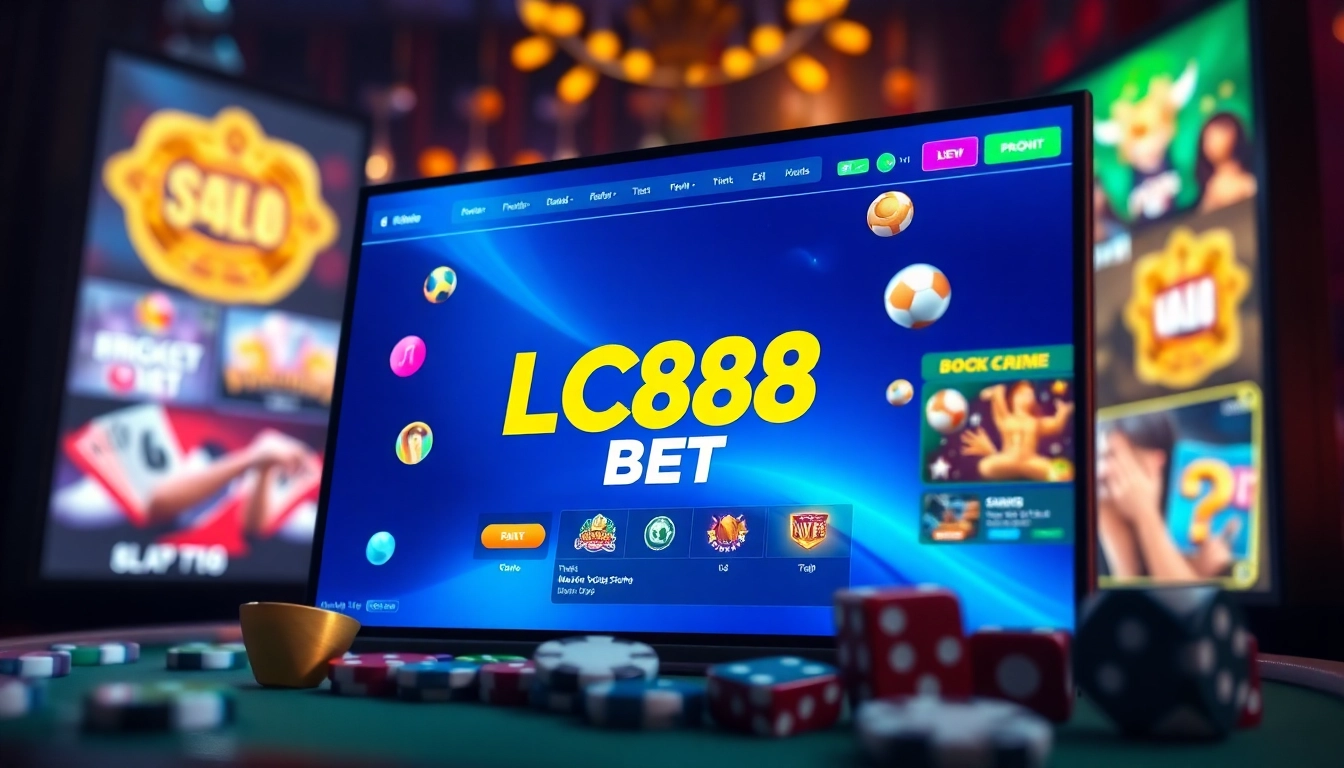 Dynamic online betting interface featuring LC88 BET logo with gaming elements.