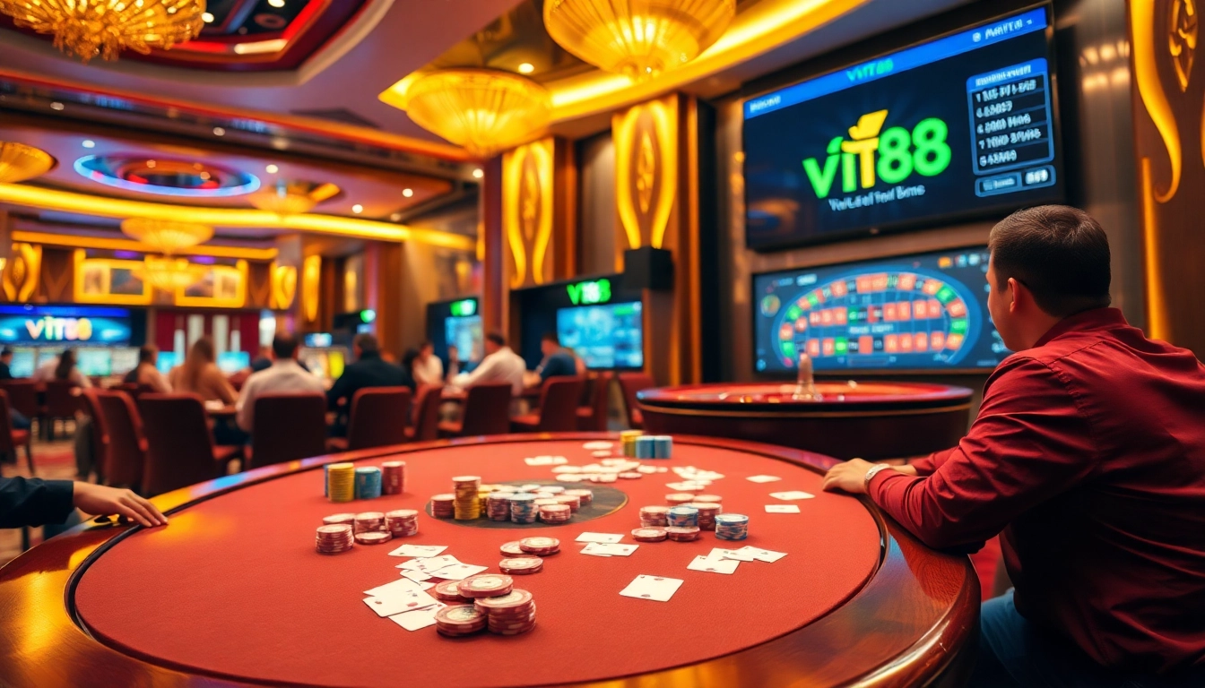 Experience the thrill of gambling at VT88 with vibrant poker tables and rich casino ambiance.