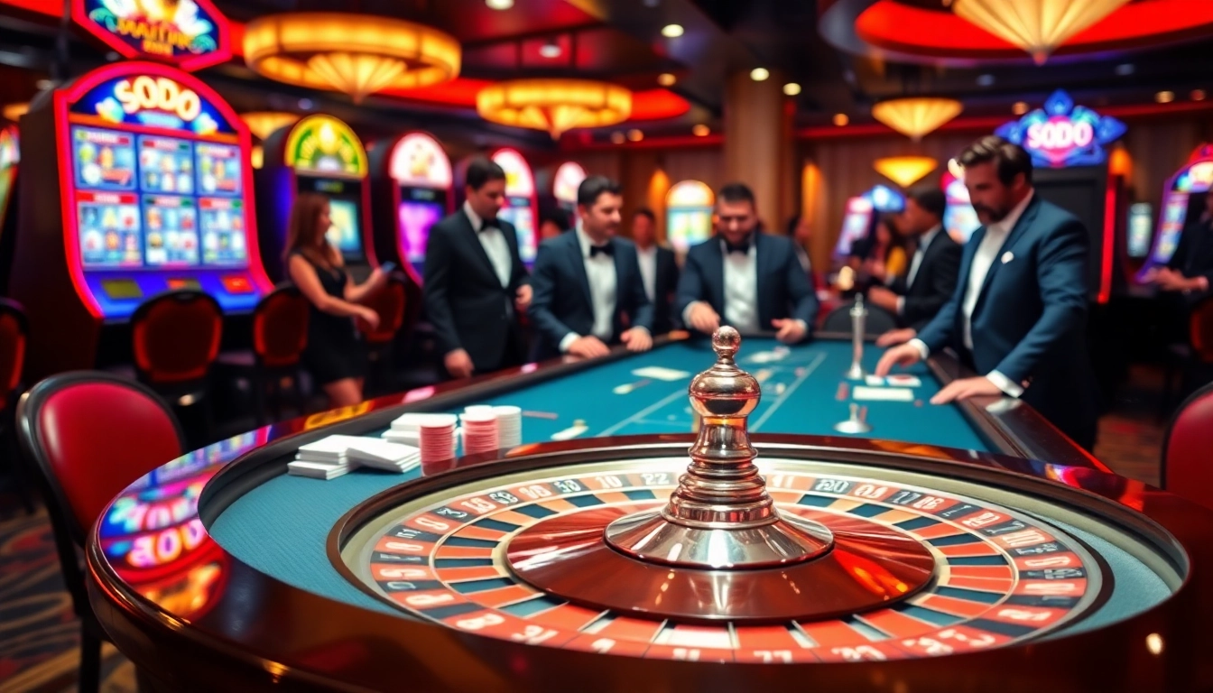 SODO casino scene with luxurious poker table and exciting slot machines.