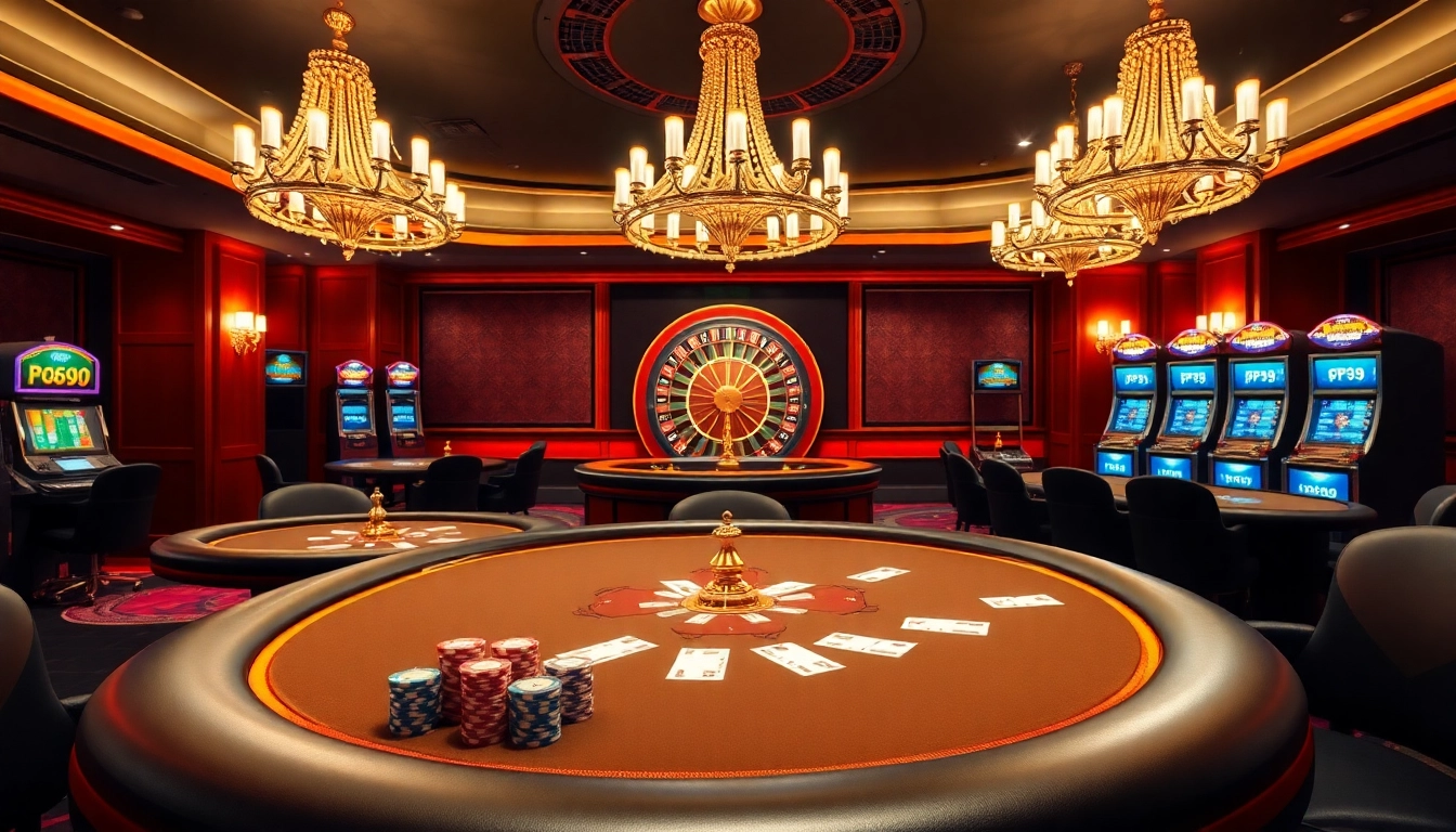 Engaged players strategizing in a PG99-themed poker game within a vibrant casino setting.