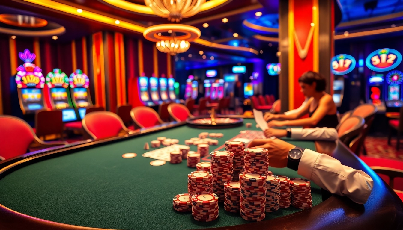 Players engaging intensely at a poker table in XX88 casino, showcasing luxury and excitement.