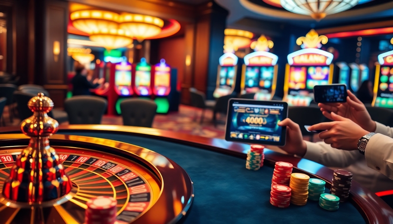 Gambling enthusiasts enjoying games on gg88 com with vibrant casino elements.