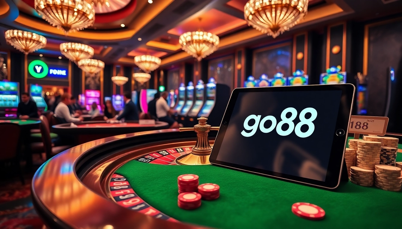 Players experiencing high energy at go88 casino with vibrant games and roulette table.