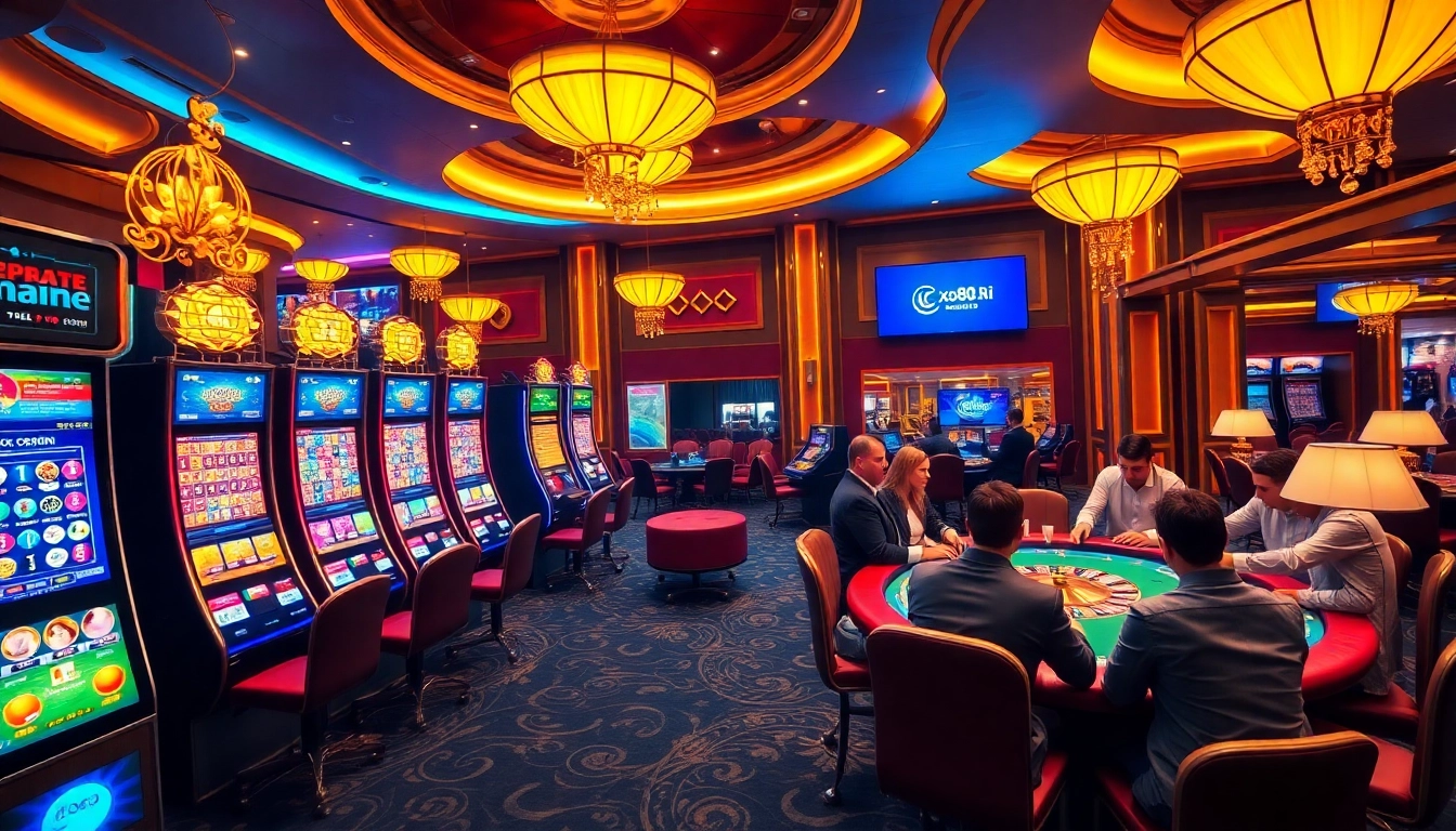 Exciting scene of a casino with games and betting elements showcasing https://xo88hi.com/ as an engaging platform.