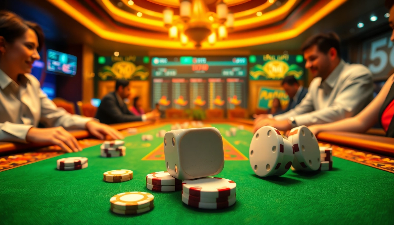 MM88 casino ambiance with poker chips and dice highlighting excitement in online gambling.