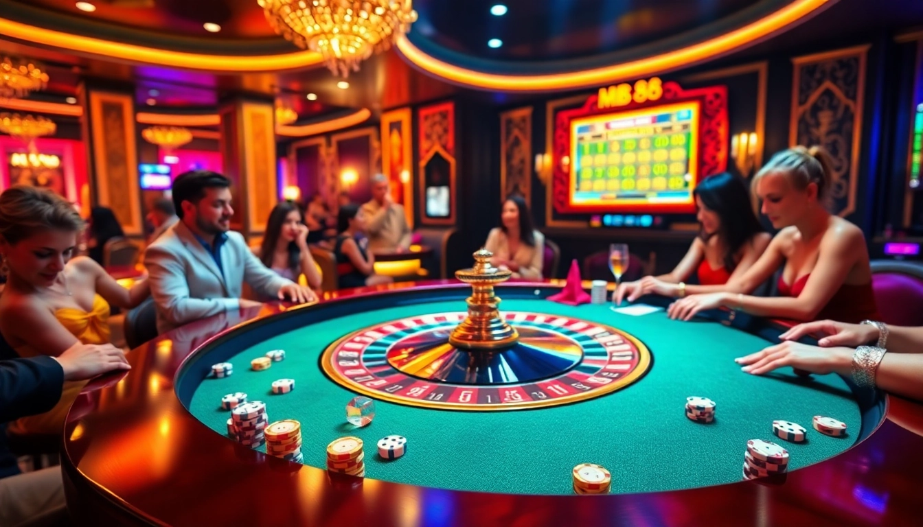 Experience the thrill of mb 88 slots with a vibrant casino scene filled with players and gaming excitement.