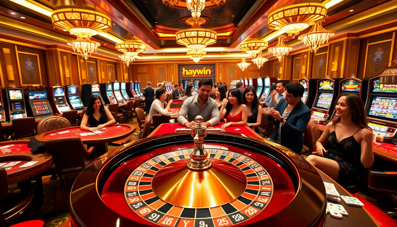Experience excitement at hay.win's casino with players enjoying roulette and poker.
