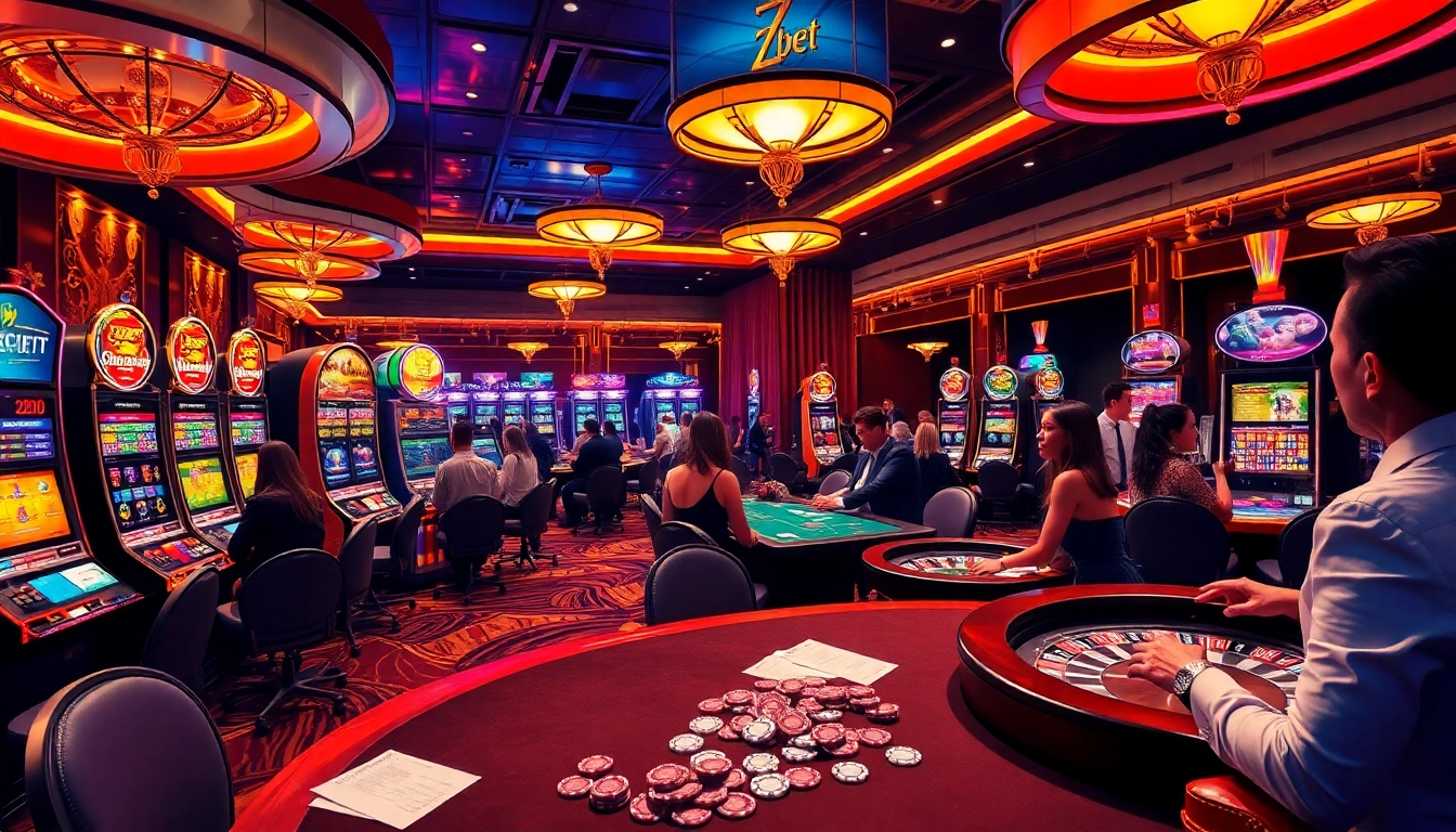 Experience the thrill of zbet betting with vibrant tables and poker action in a luxurious casino setting.