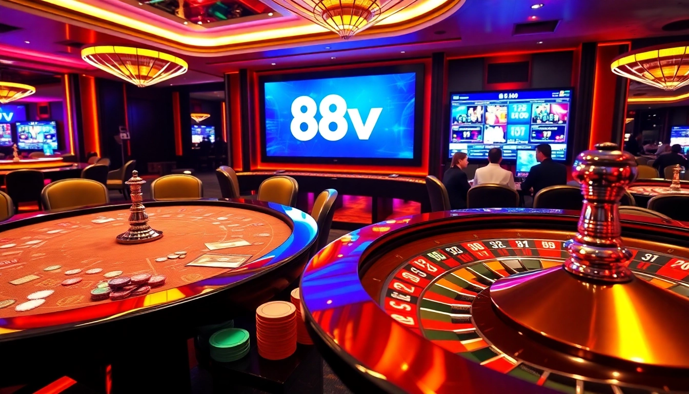 Experience thrilling gameplay at 88vv with vibrant poker tables and exciting casino elements.