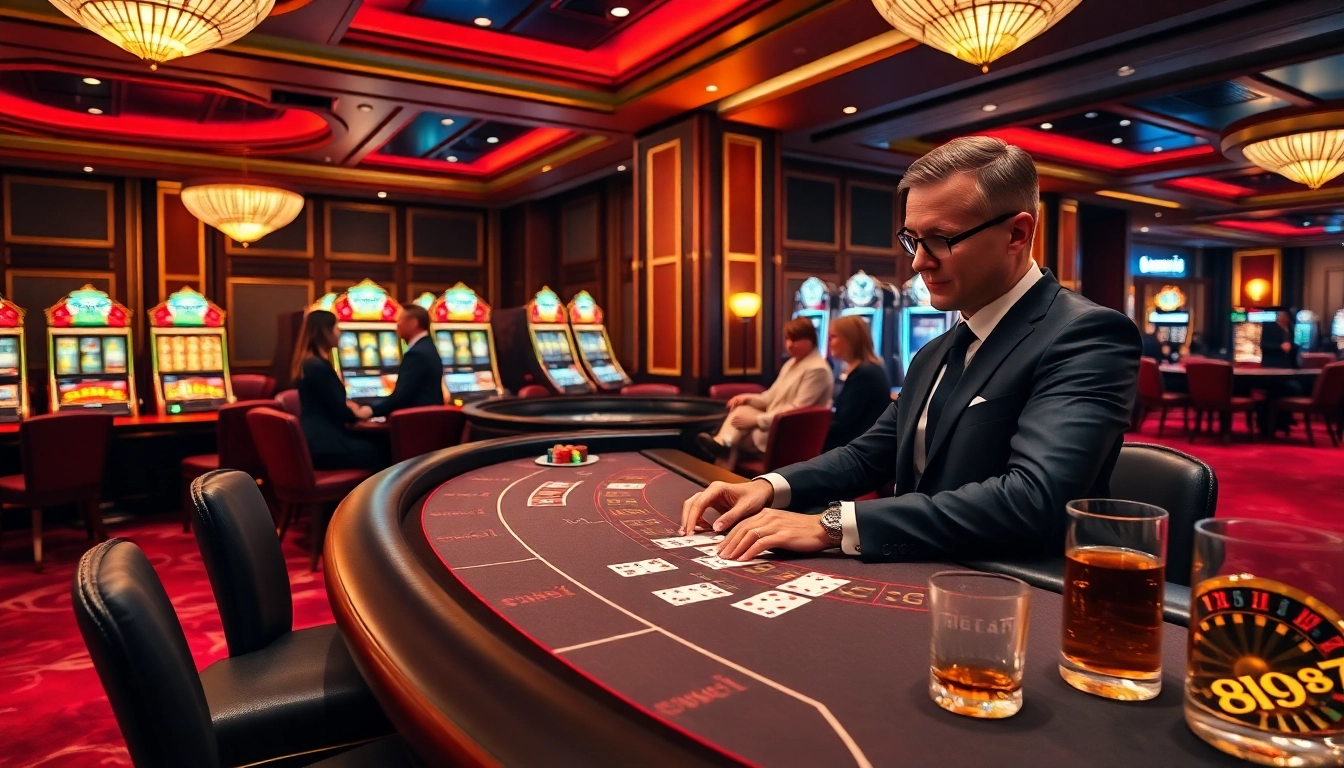 Experience the thrill of 88i bet with a luxurious casino scene featuring blackjack tables and vibrant slot machines.