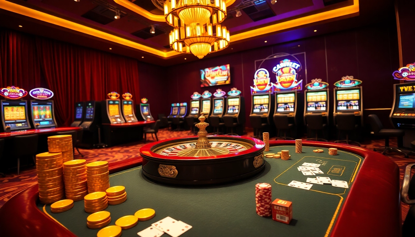 Engage with nhà cái vswin at a luxurious casino table filled with poker chips and cards.