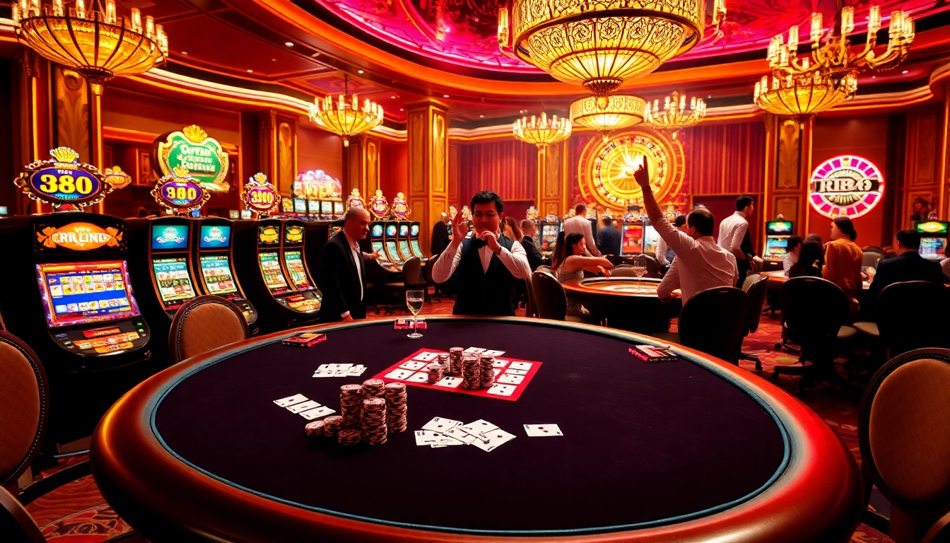 Experience the thrill of gaming at RR88 with vibrant casino tables and lively players.