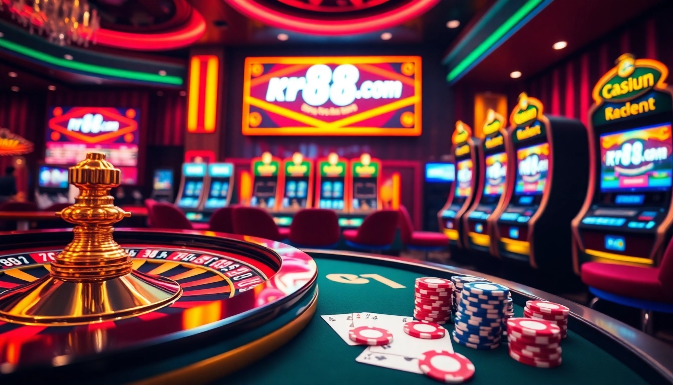 Experience thrilling gaming at rr88.com with vibrant casino tables and engaging gambling elements.